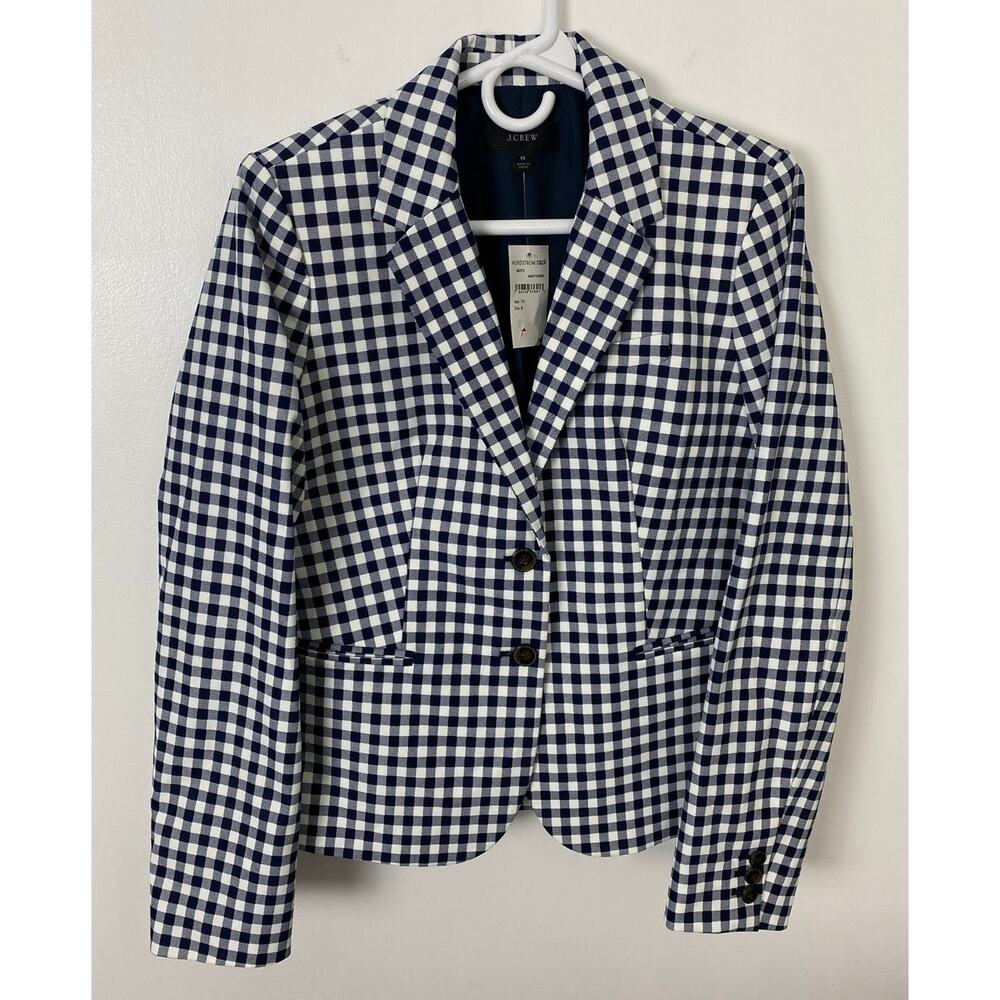 NEW Women J. Crew Gingham 2-button check plaid blazer sport jacket coat, M